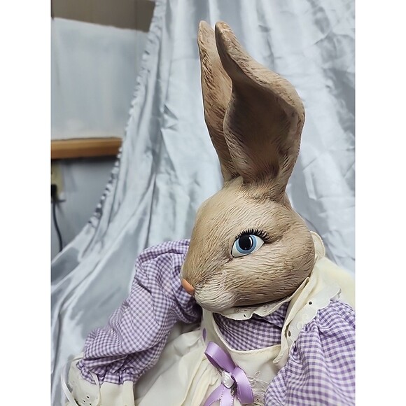 Vtg Shelve Sitter Rabbit Doll 22” Stuffed Body Ceramic Head And  Feet  Farmhouse - Picture 7 of 10